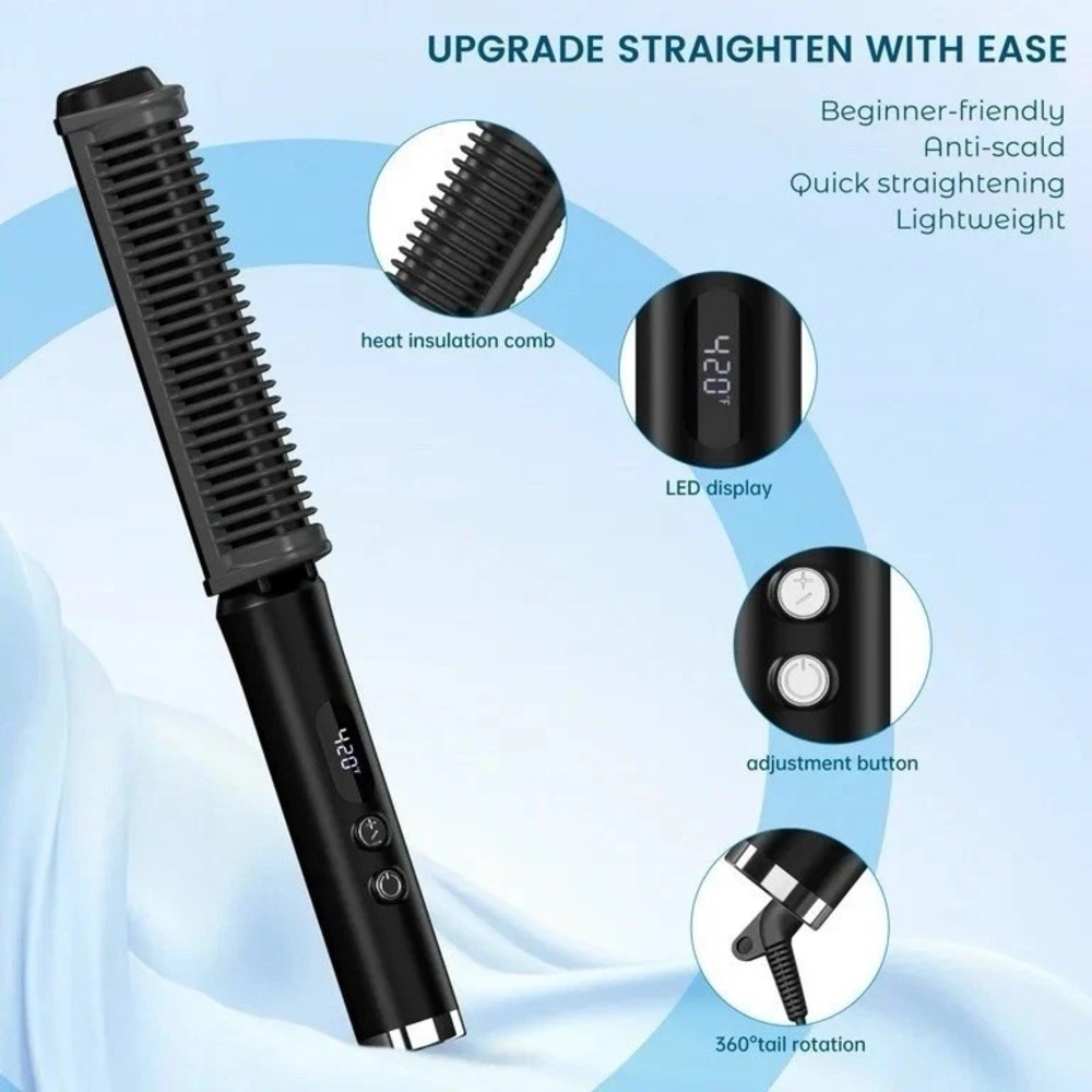 SEJOY 923 Hair Straightening Brush Digital Display 45W Anti-Scald NIB Black